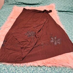 Brown Floral Embroidered Swim Cover-Up